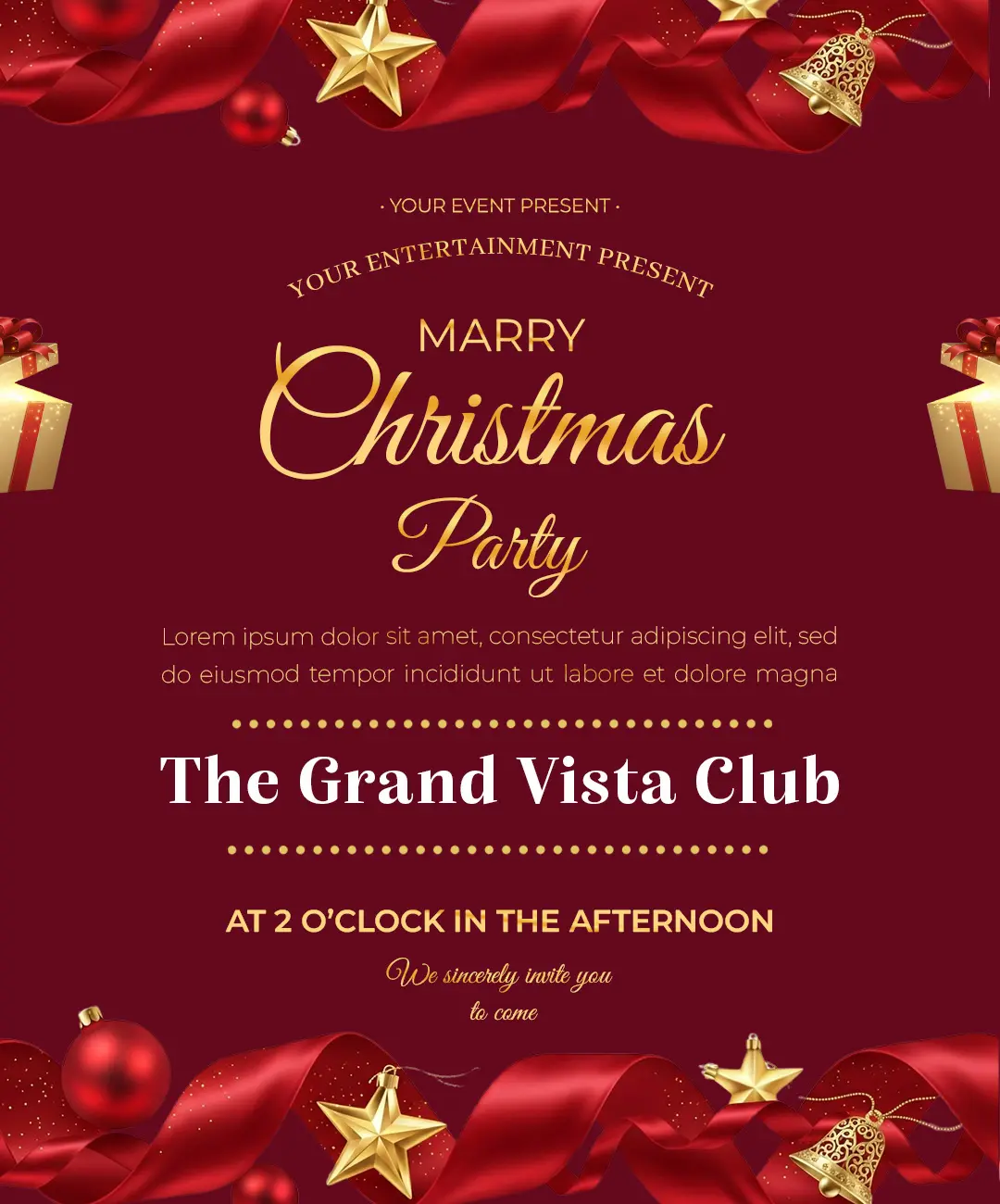 Burgundy Gold Christmas Party Invitation Template