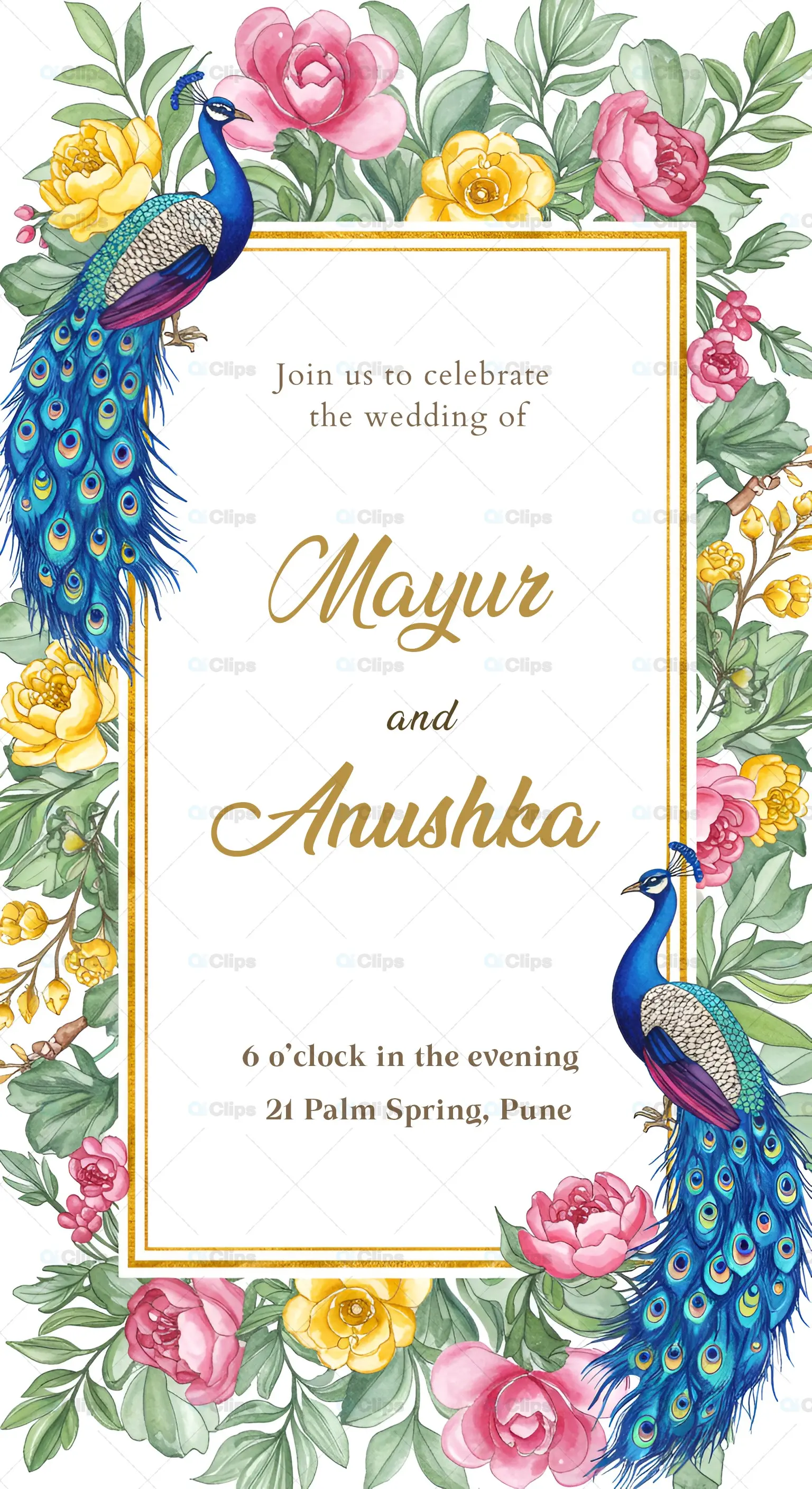 Peacock Wedding Invitation PSD Template