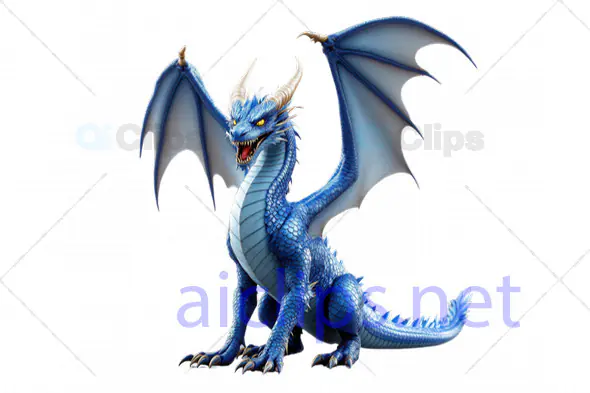Majestic 3D Blue Dragon with Raised Wings and Fierce Expression