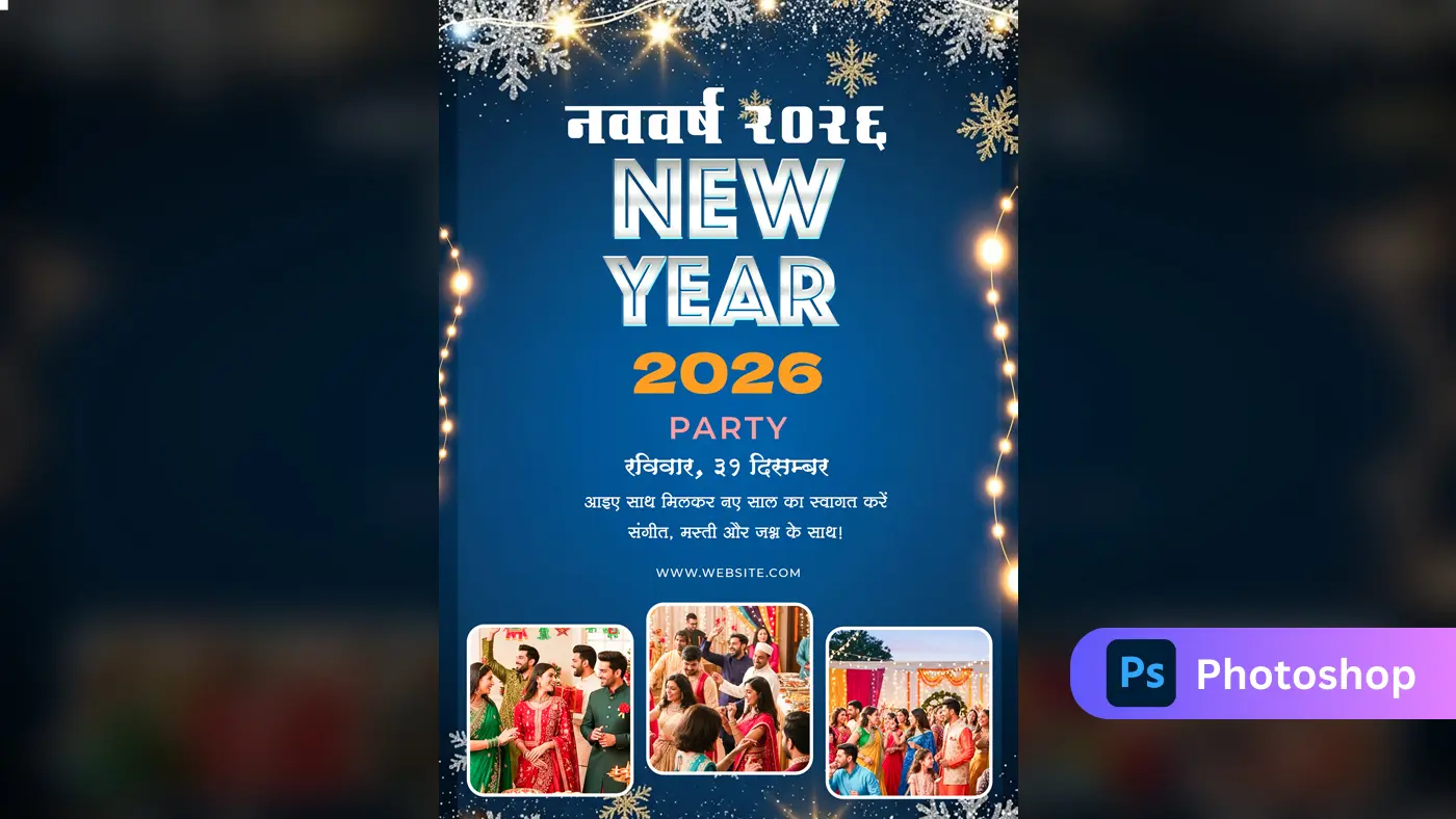 Bilingual Hindi New Year 2026 Party Invitation Template