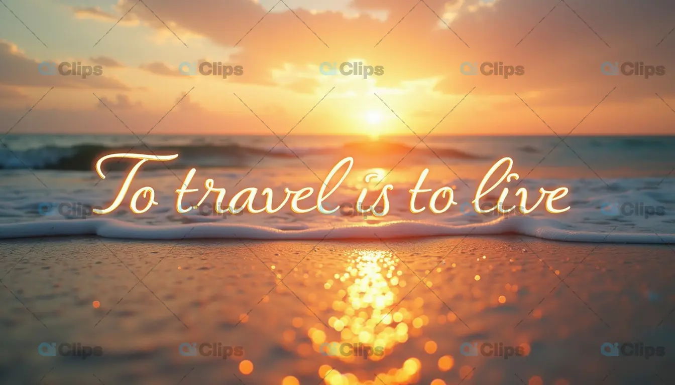 Inspirational Sunset Beach with "To Travel is to Live" Quote