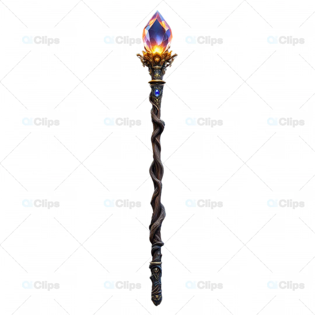 Mystical Crystal Staff with Golden Embellishments - 3D Model