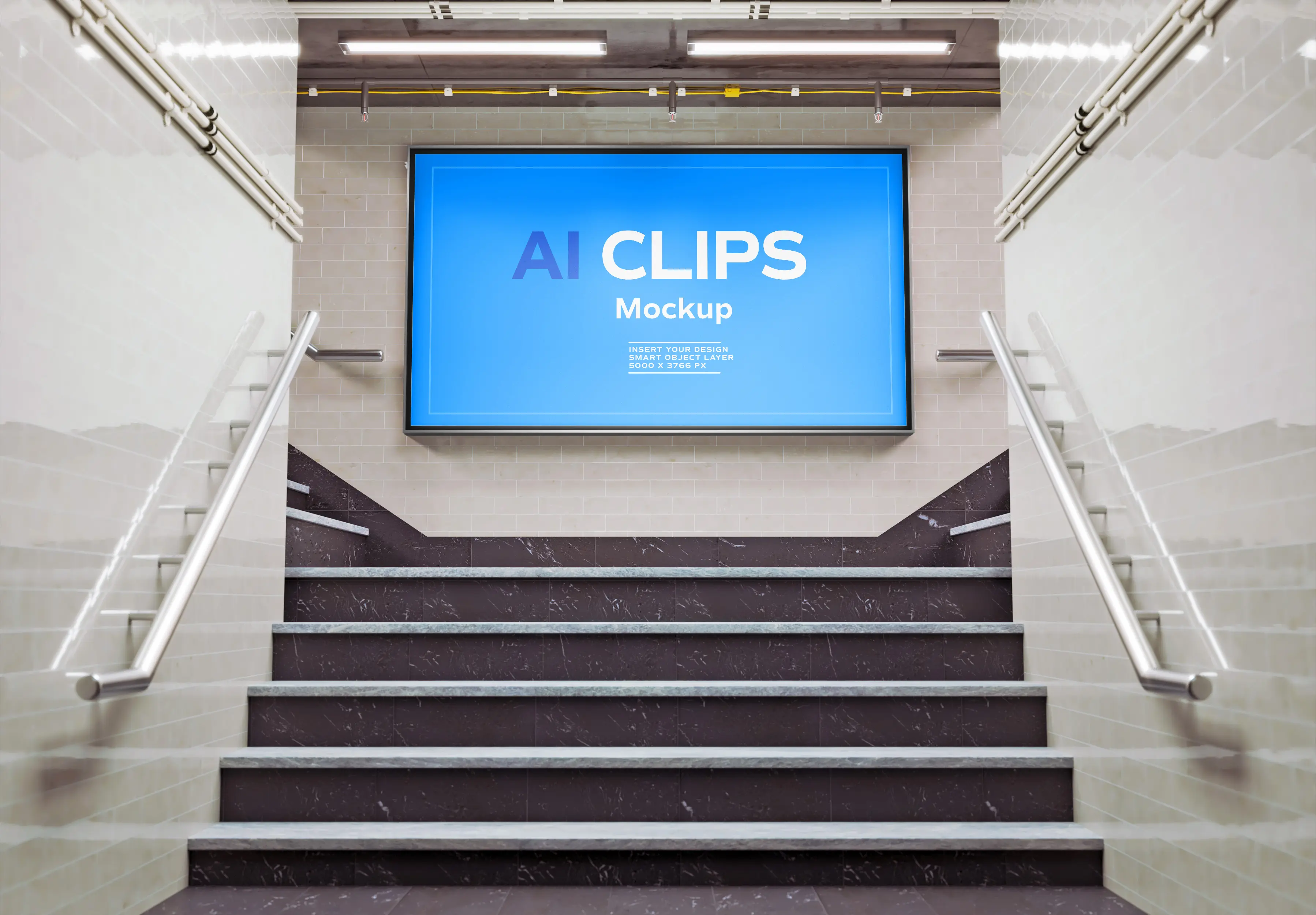 Subway Billboard Above Staircase Mockup