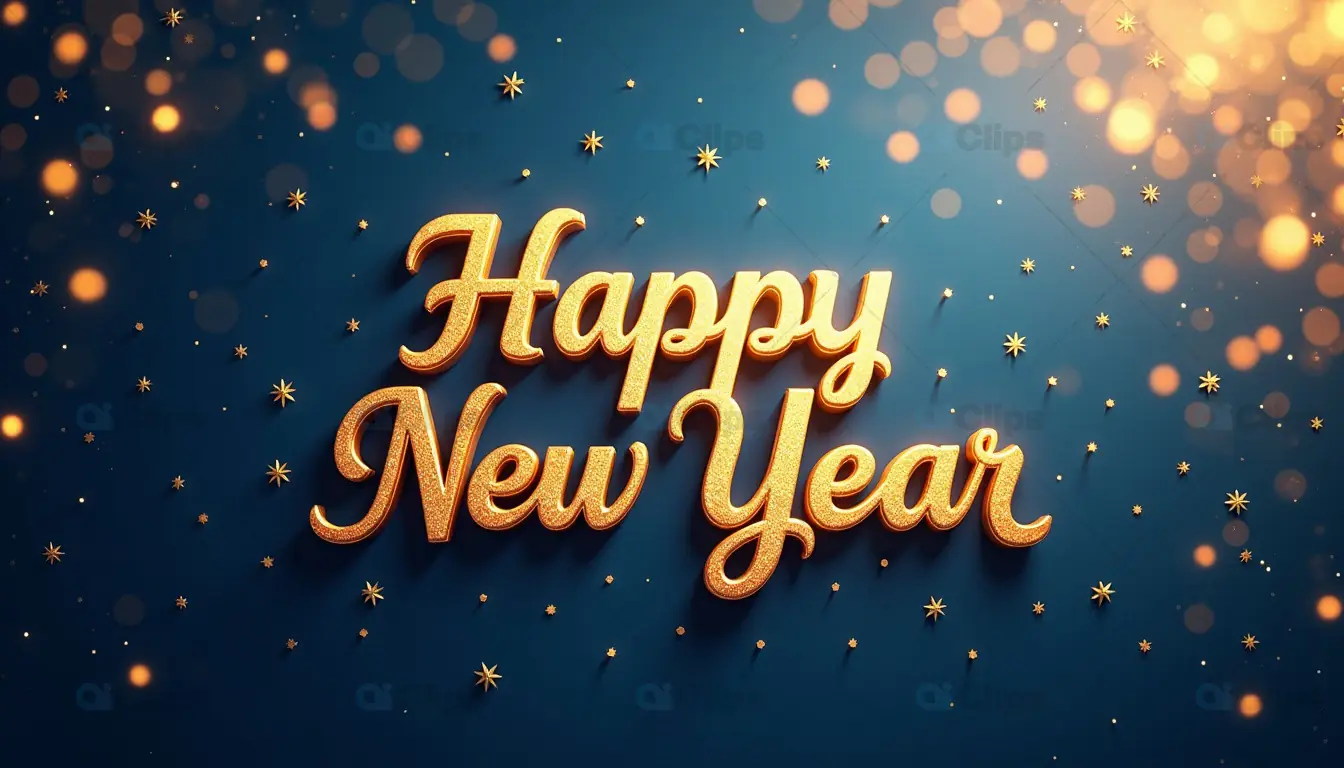 Elegant Happy New Year Gold Text Design