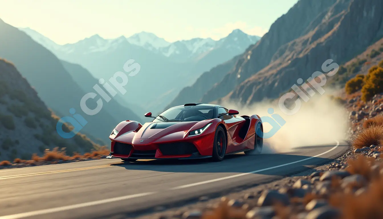 Red Hypercar Drifting Through Mountain Pass
