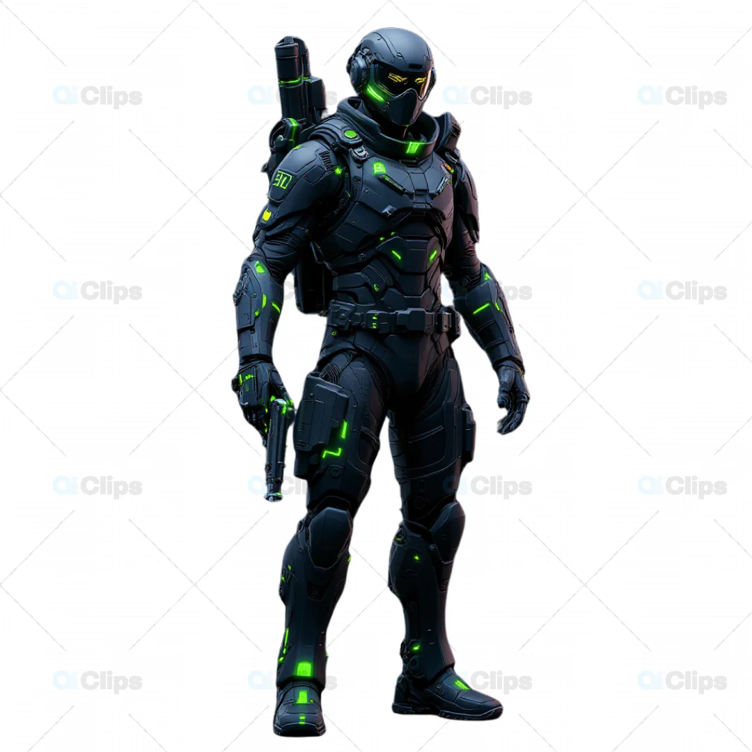 Futuristic Combat Soldier with Neon Green Detailing