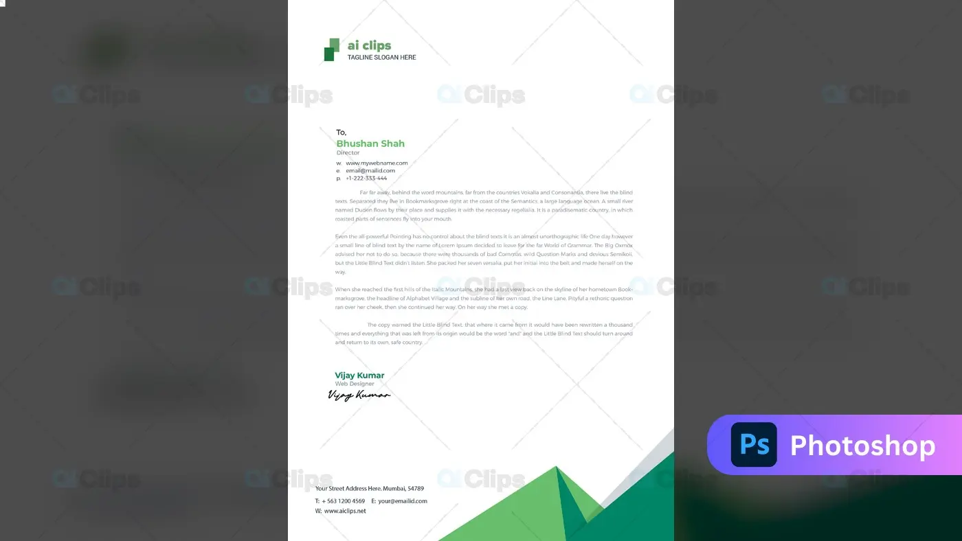 Modern Corporate Letterhead with Green Angular Design