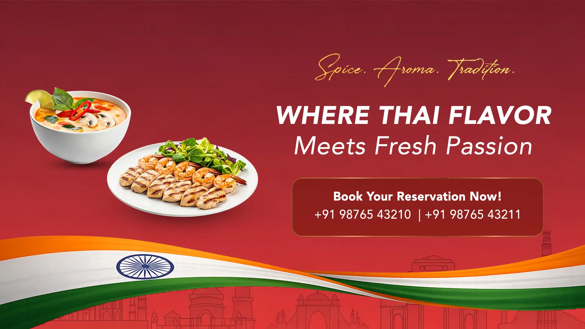 Patriotic Thai Cuisine Restaurant Ad Template