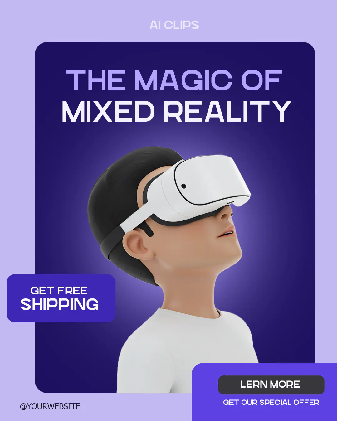Mixed Reality Tech Ad Banner with 3D Character and VR Headset