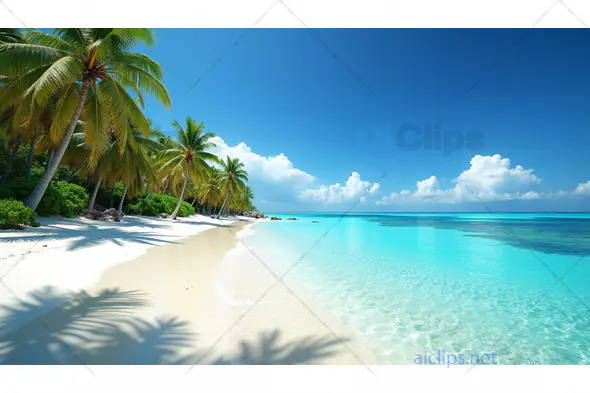 Tropical Beach with Crystal Clear Water and Palm Tree