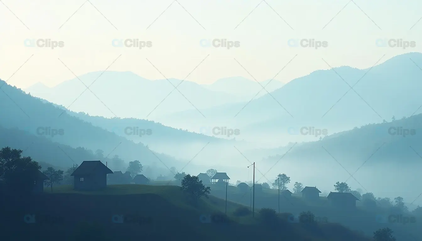 Foggy Mountain Village at Dawn