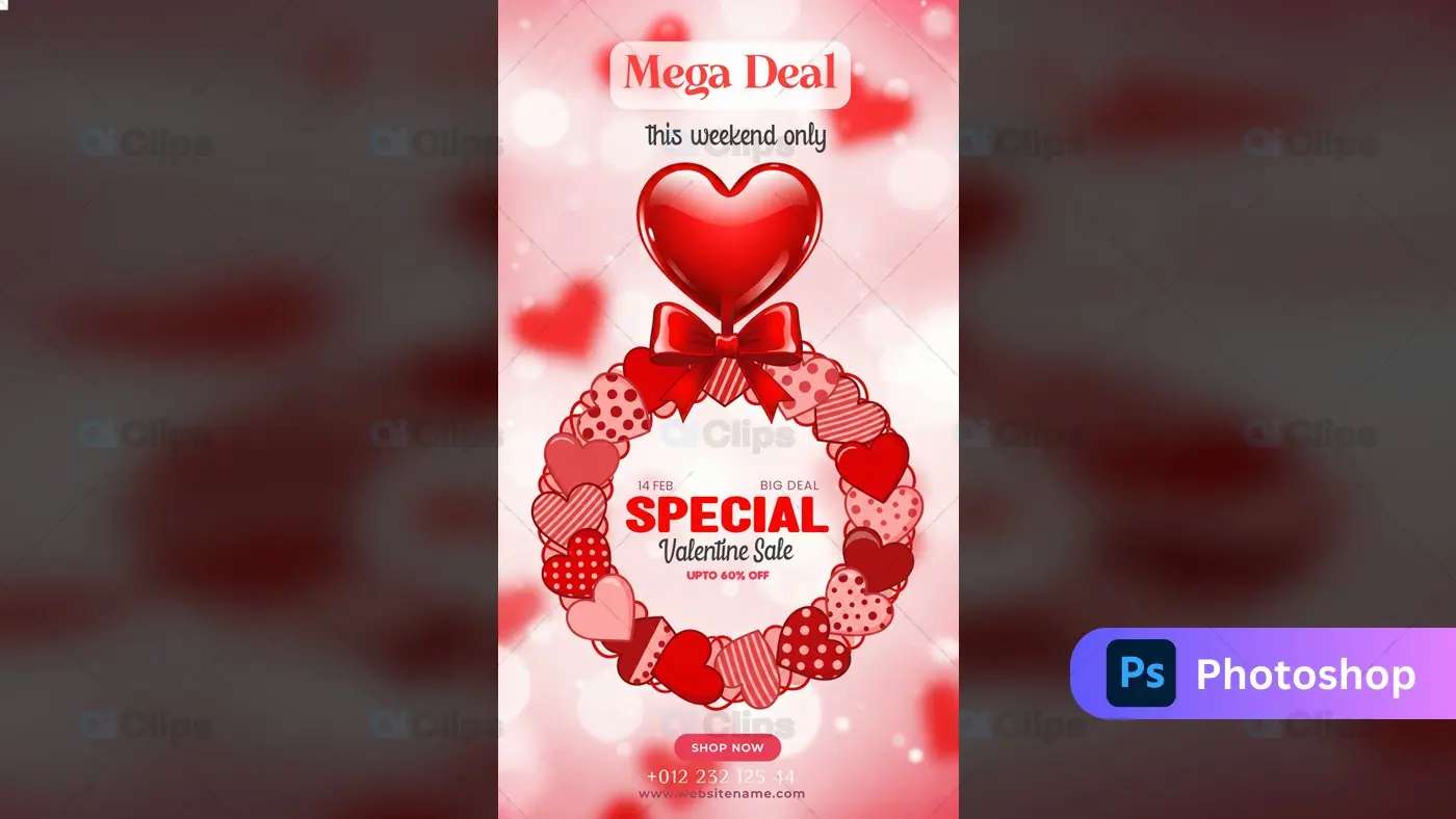 Valentine's Day Sale Photoshop PSD Template | AIClips