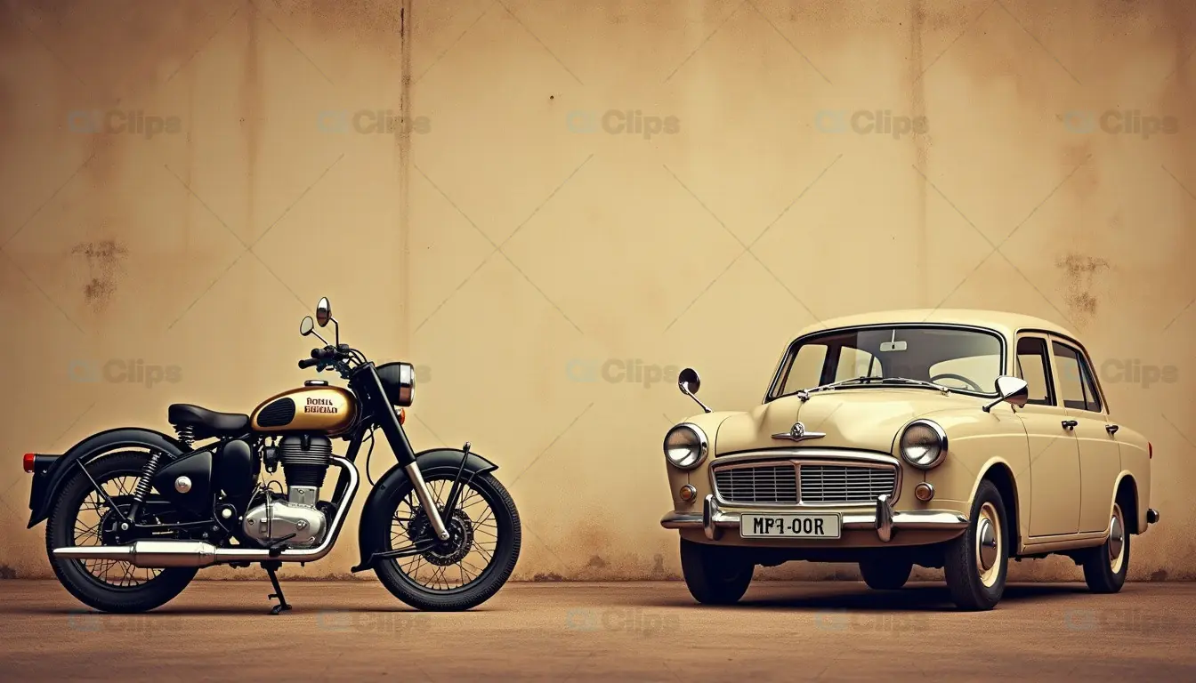 Classic Royal Enfield and Vintage Ambassador Car