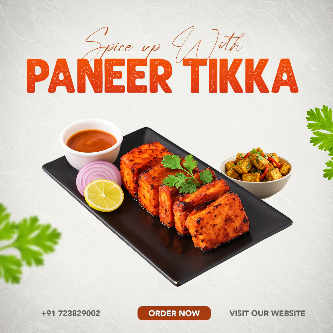 Enhanced Spicy Paneer Tikka Restaurant Ad Template