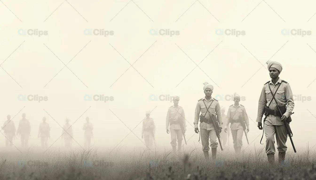 March of Indian Soldiers in Mist