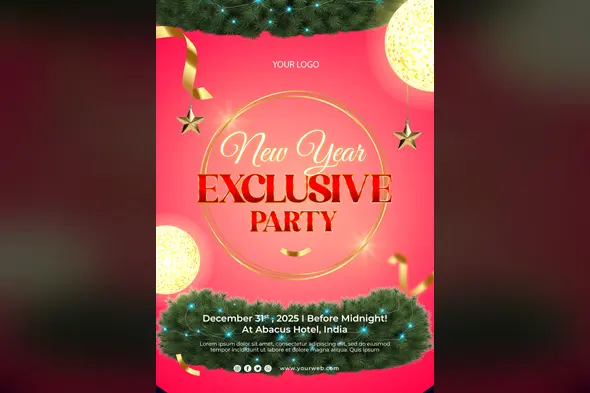 Coral New Year Exclusive Party Invitation Template