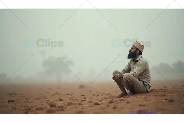 Man Sitting in a Misty Desert Landscape