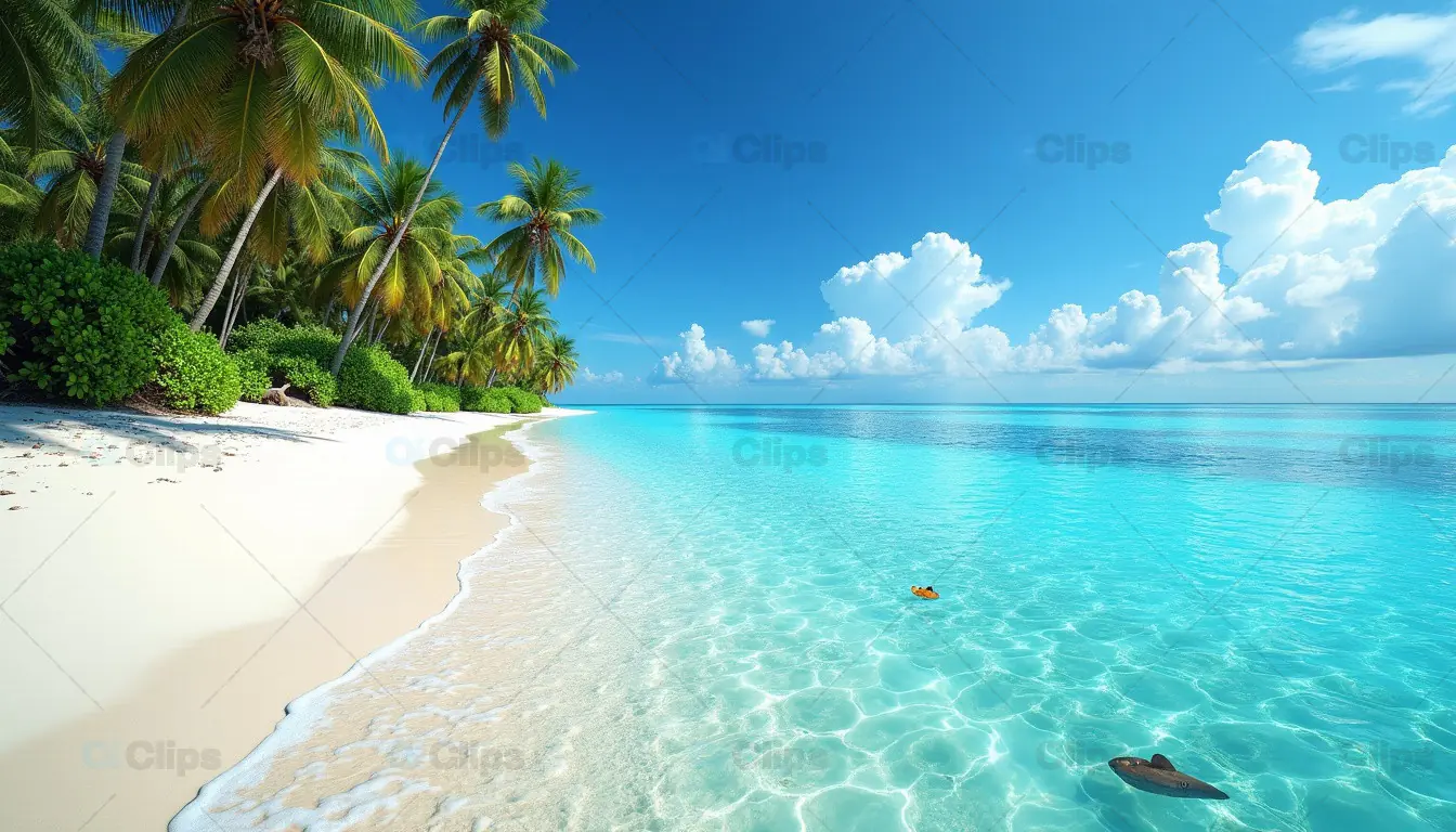 Idyllic Tropical Beach with Clear Blue Water and Palm Trees