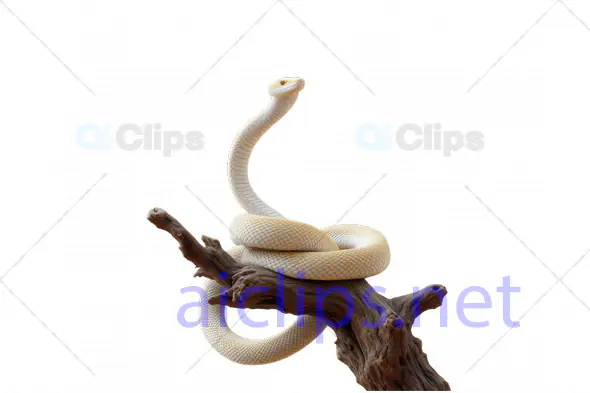 Elegant 3D White Snake Coiled on Tree Branch