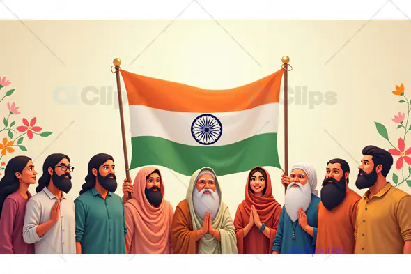 Indian Unity with National Flag - Diverse Community Illustration