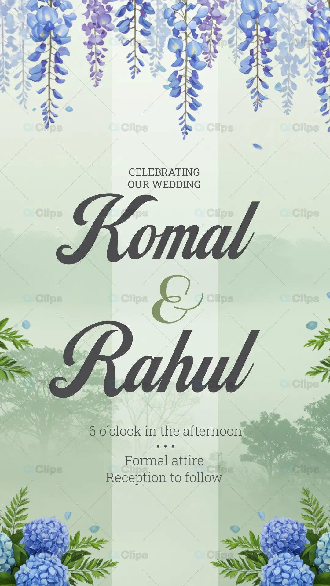 Elegant Wisteria and Hydrangea Wedding Invitation Template