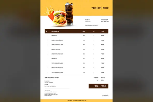Fast Food Restaurant Invoice Template