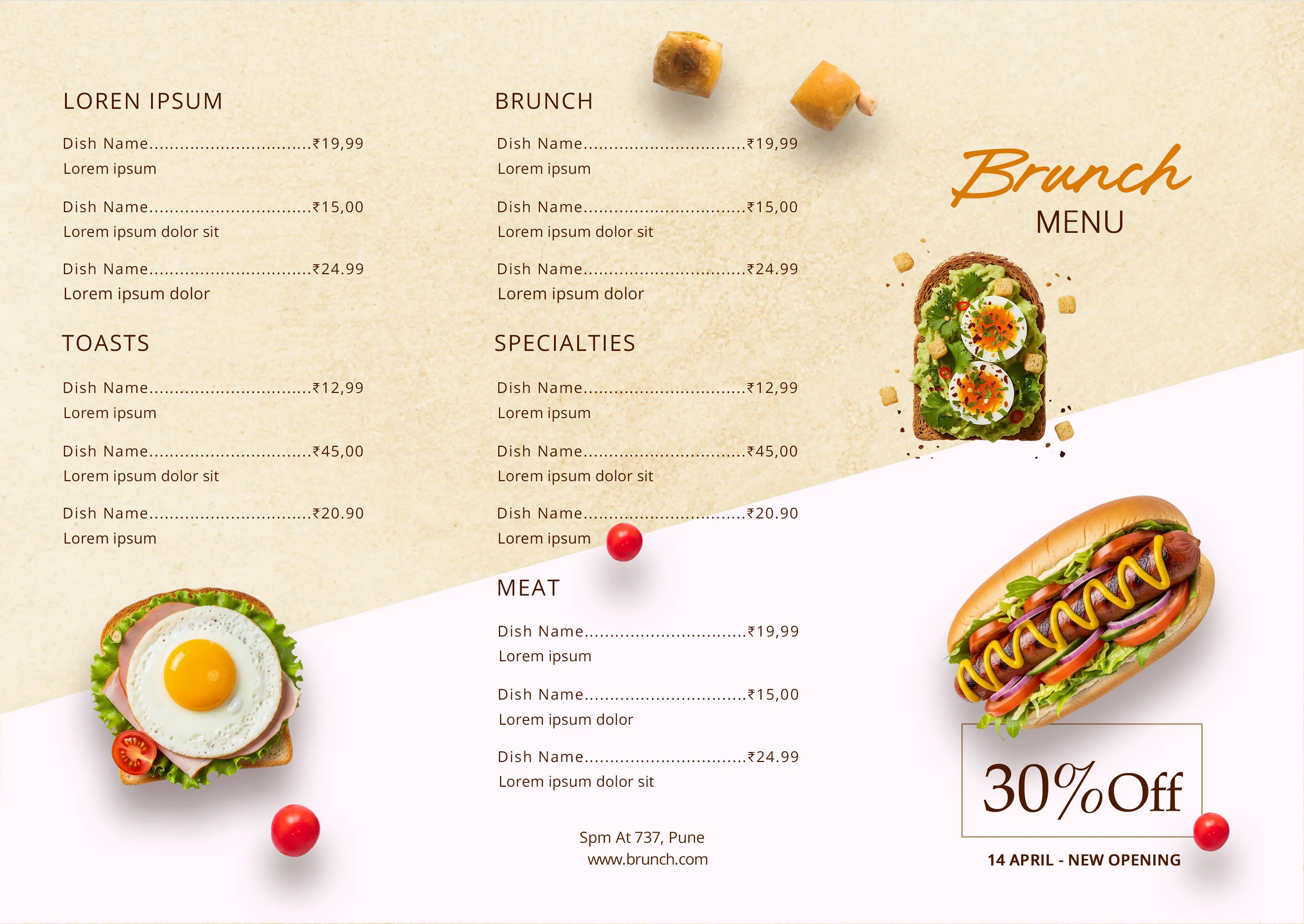 Restaurant Brunch Menu Layout with Photography