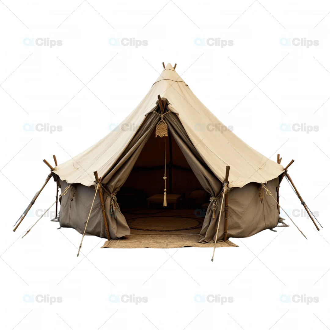 Rustic 3D Safari Tent Illustration with Cozy Interiors
