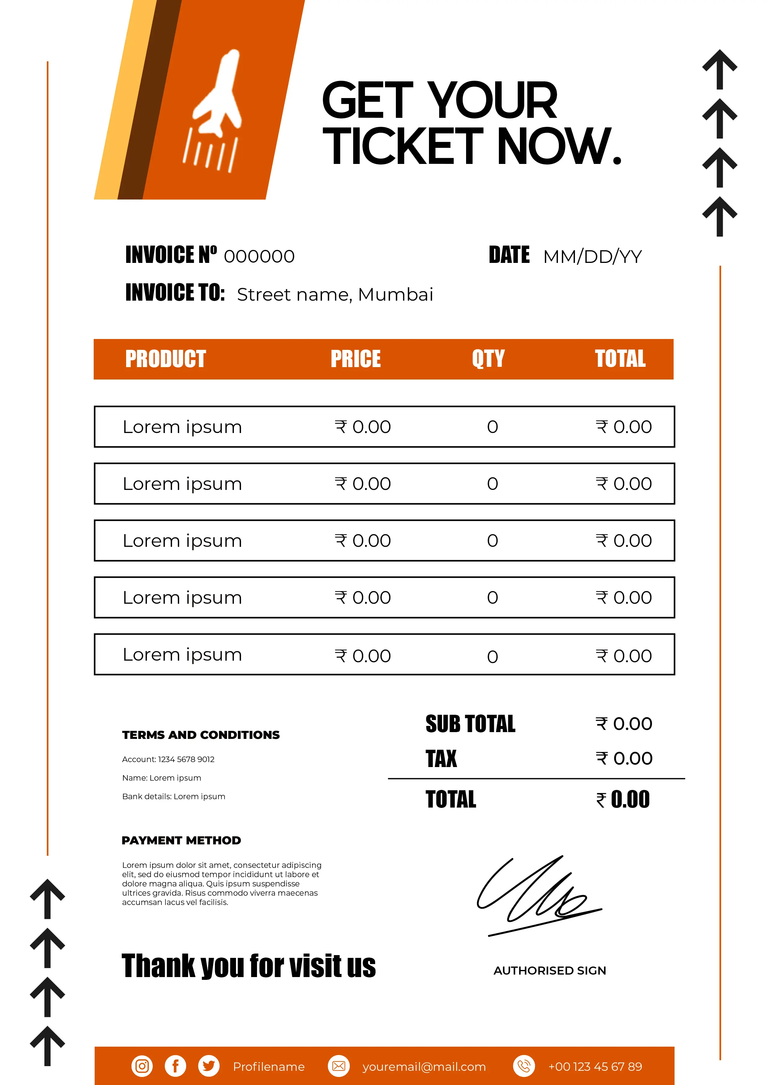 Orange Event Ticket Invoice Template