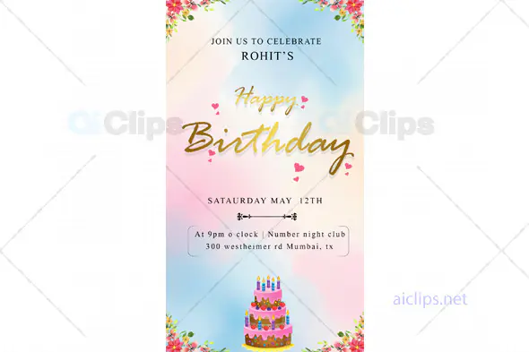 Floral Birthday Invitation PSD Template