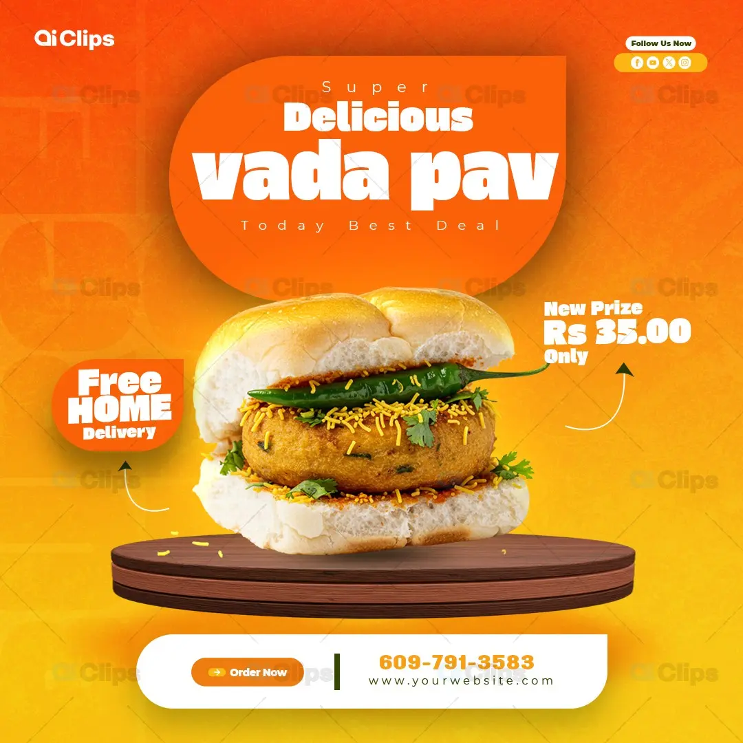 Vada Pav Food Promotion Social Media Template