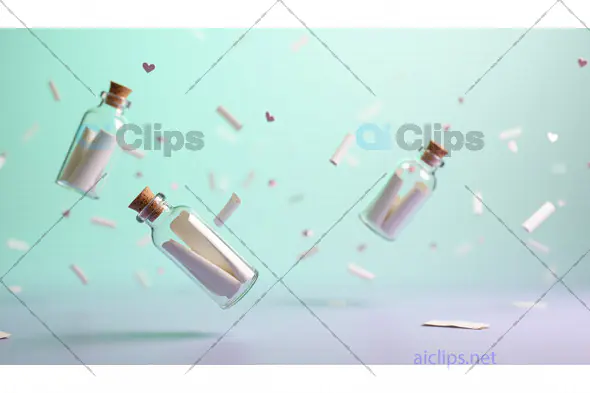 Floating Message Bottles with Hearts - Love and Celebration Design
