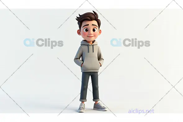 3D Cartoon Boy Character in Hoodie