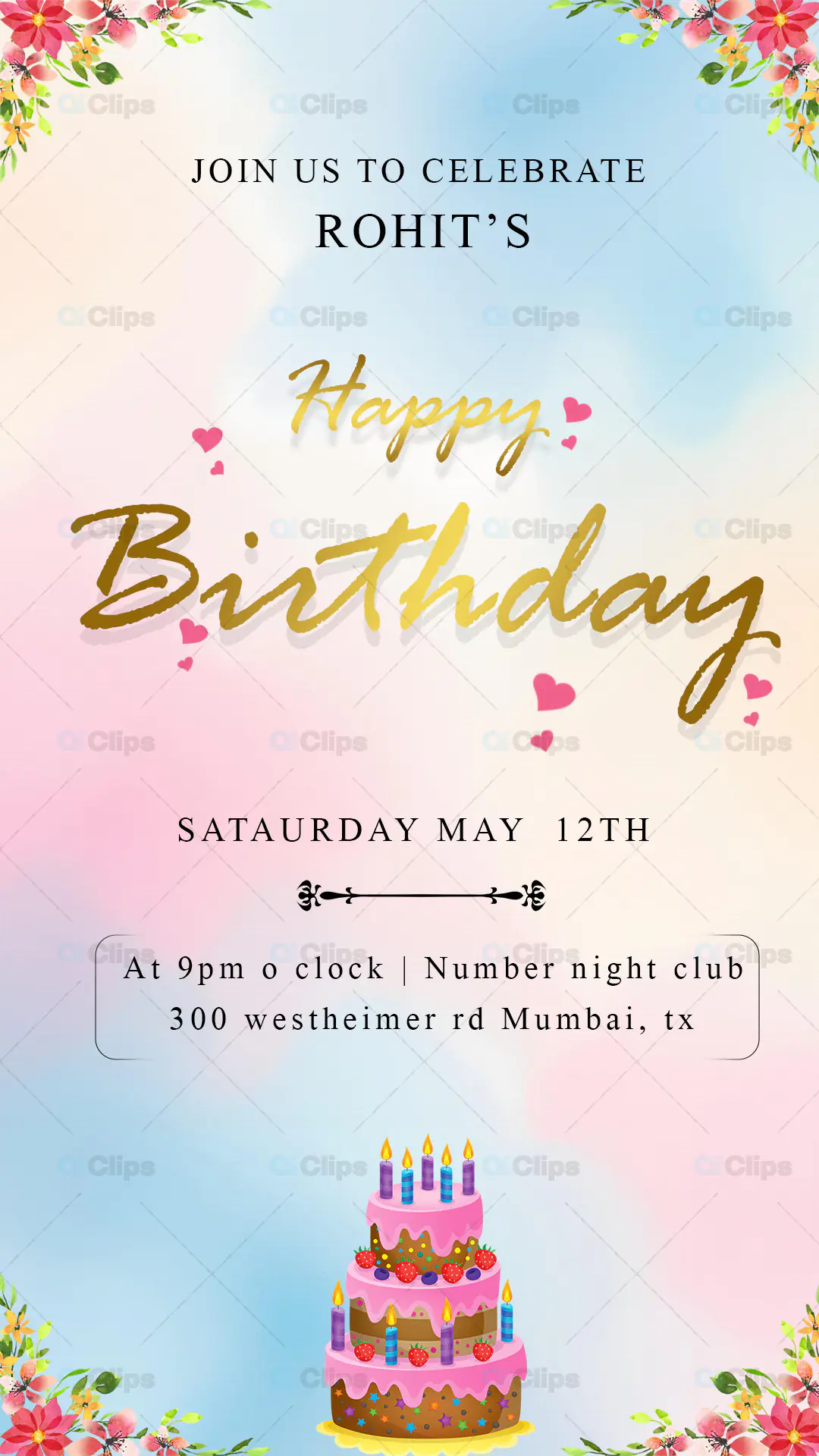 Floral Birthday Invitation PSD Template