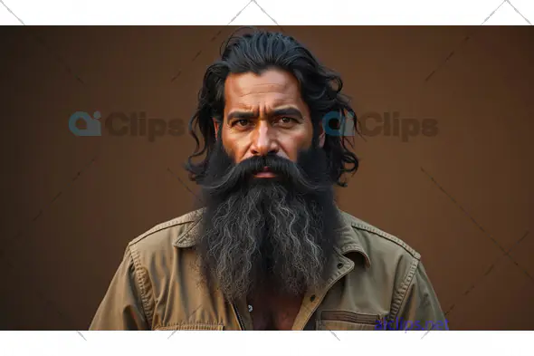 Portrait of a Bearded Man in Khaki Jacket