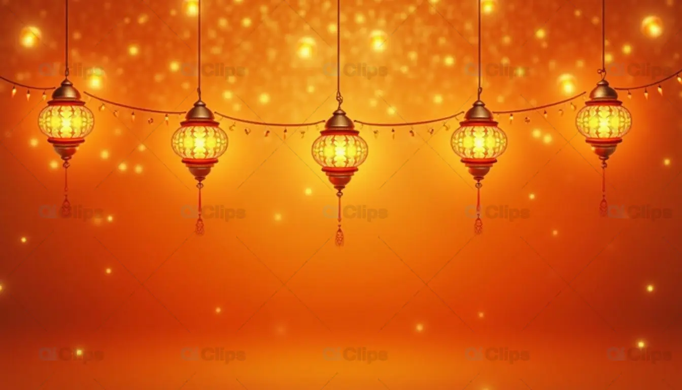 Festive Hanging Lanterns with Warm Glowing Lights