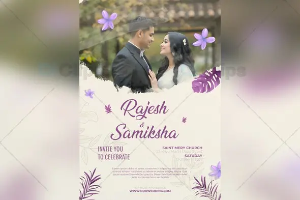 Floral pre Wedding Invitation PSD Template