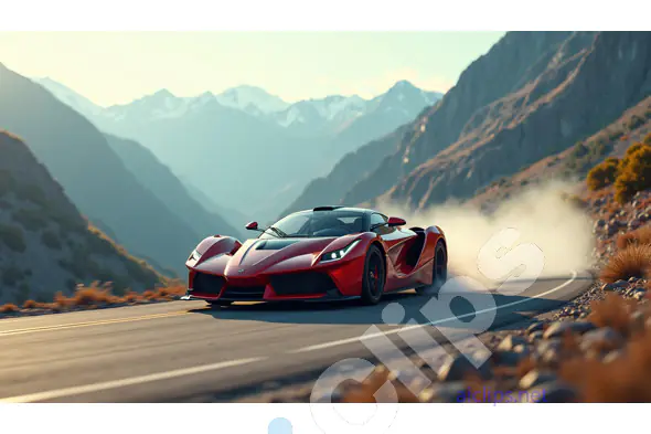 Red Hypercar Drifting Through Mountain Pass