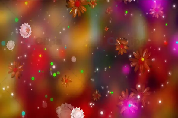 Floating Colorful Flowers with Glowing Light Particles Animation