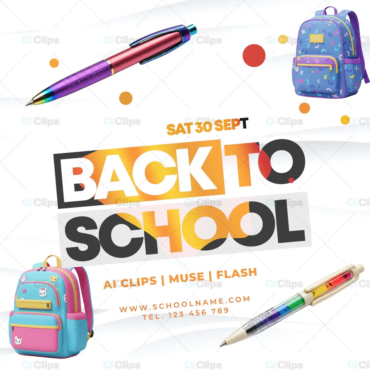 Back to School Sale Promotional Template with School Supplies