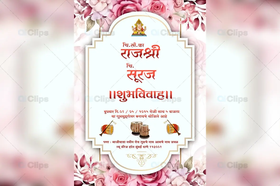 Traditional Marathi Wedding Invitation PSD Template