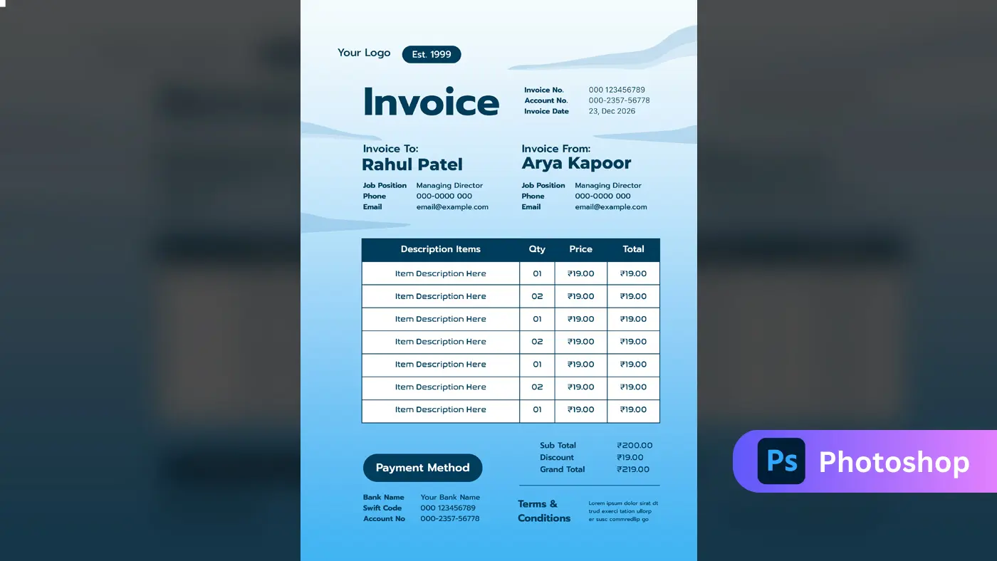 Blue Gradient Professional Invoice Template