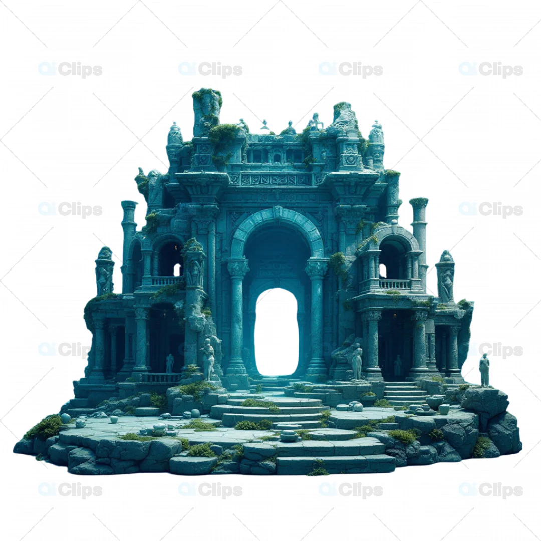 Grand Ancient Temple Ruins with Archways and Statues