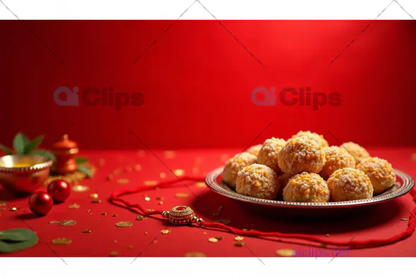 Festive Raksha Bandhan Sweets with Rakhi and Traditional Decor