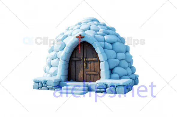 Traditional Cartoon Igloo with Wooden Door 3D Model