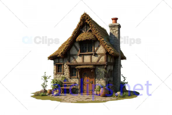 Charming Medieval Cottage with Stone Walls and Thatch Roof - 3D Model