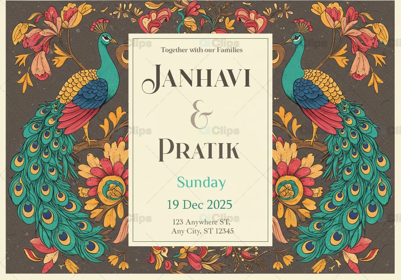 Vintage Peacock Wedding Invitation PSD Template