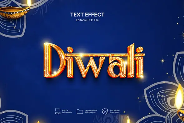 Premium Diwali Golden Text Template