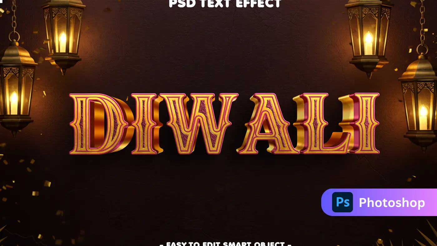 Elegant Diwali Title Text PSD Template