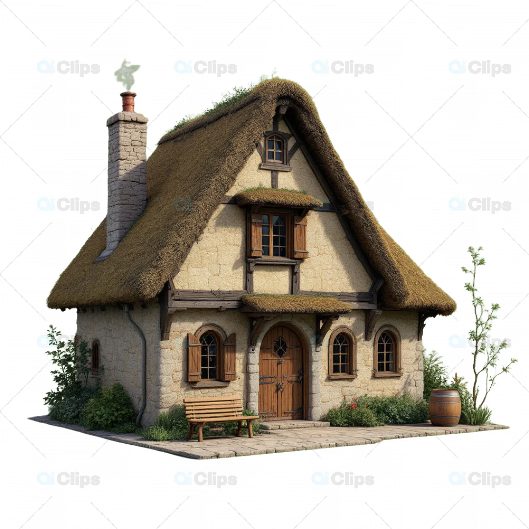 Enchanting Fairytale Cottage with Thatched Roof - 3D Model